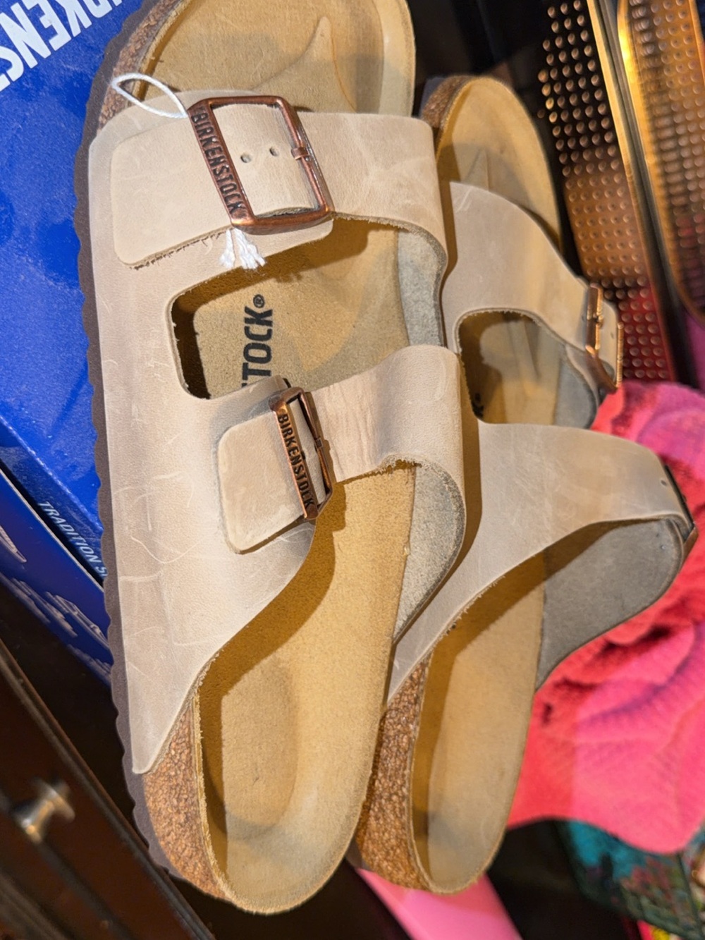 Birkenstock Men’s Two-Strap Sandal in Light Beige